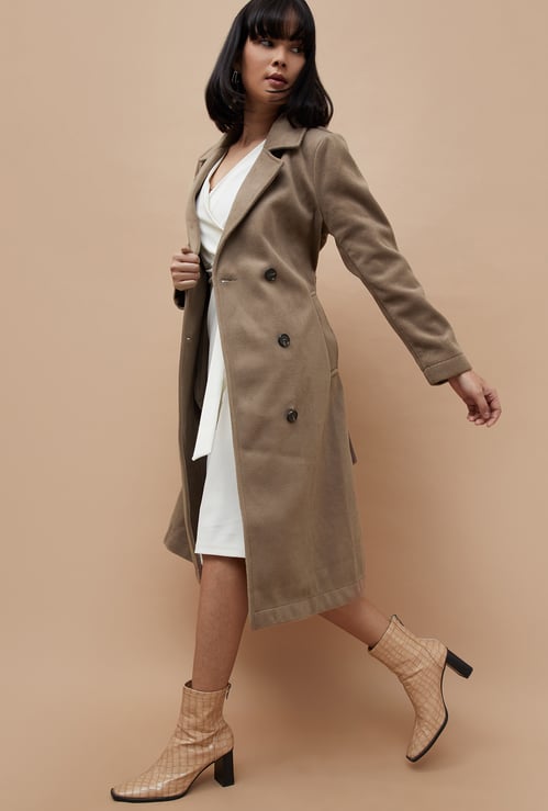 CODE Women Solid Longline Coat