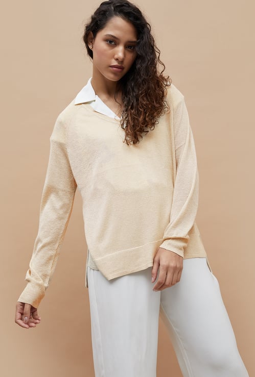 CODE Women Flat Knit Step Hem Top