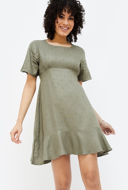 FAME FOREVER Women Dobby Woven A-line Dress