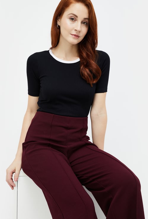 CODE CLASSIC Women Ribbed Knit Top