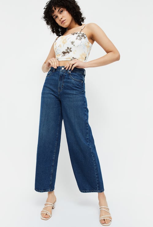 GINGER Women Medium Washed Wide Leg Jeans