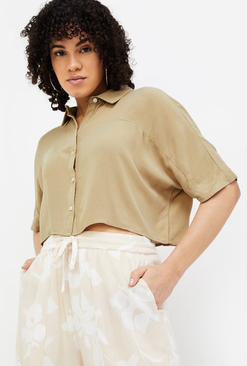 GINGER Women Solid Cropped Shirt