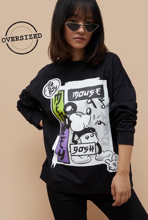 GINGER Women Graphic Printed Oversized Sweatshirt