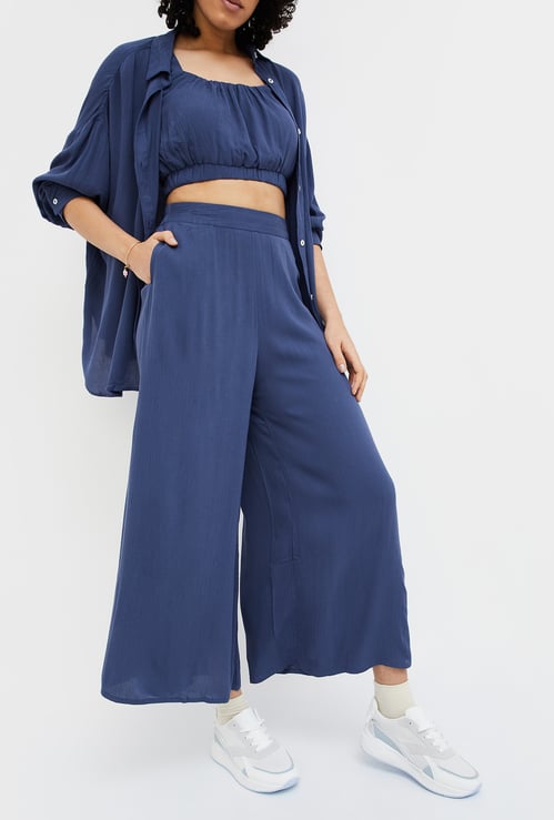 GINGER Women Solid Wide-Leg Trousers