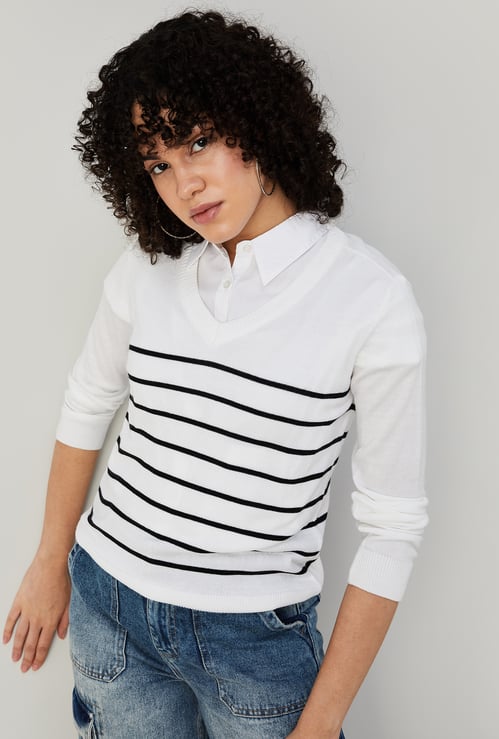 FAME FOREVER Women Striped Sweater