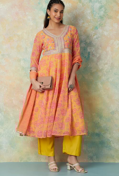 MELANGE Embroidered Flared Kurta Set