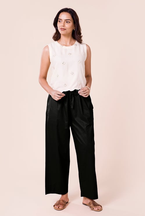GO COLORS Solid Elasticated Palazzos