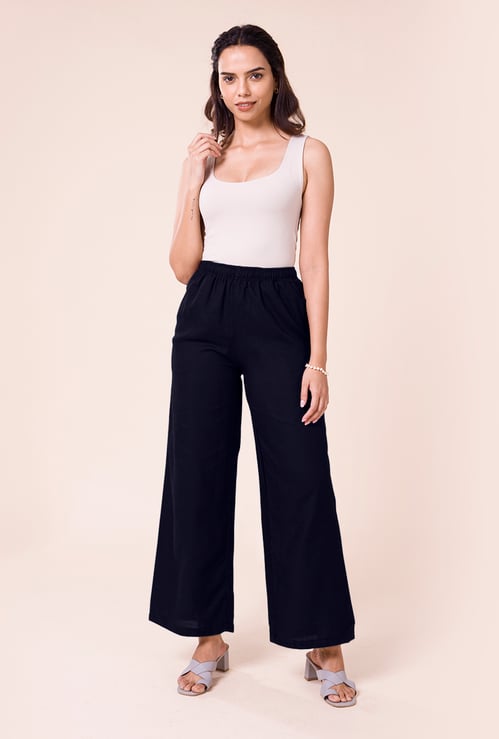 GO COLORS Solid Elasticated Palazzos