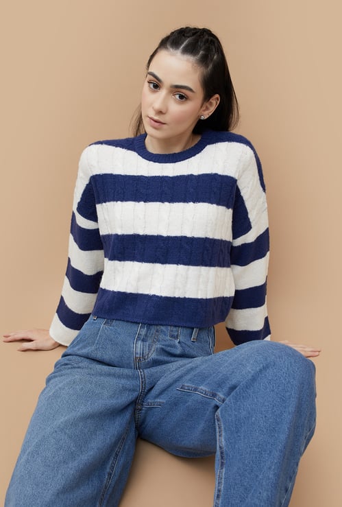 GINGER Striped Crop Sweater