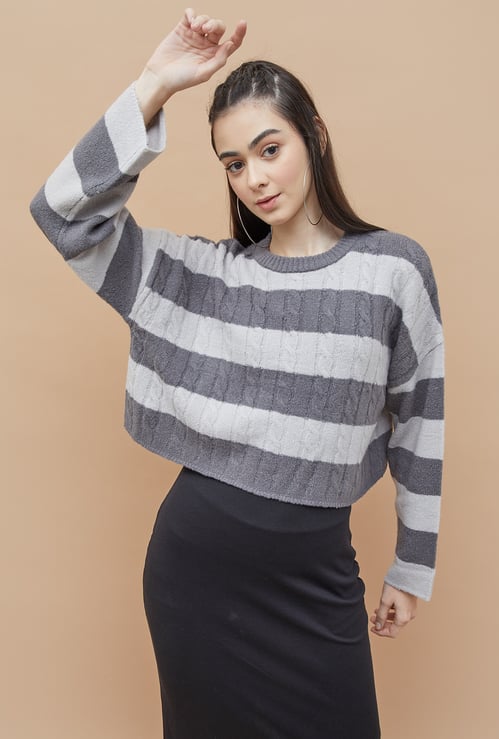 GINGER Striped Crop Sweater