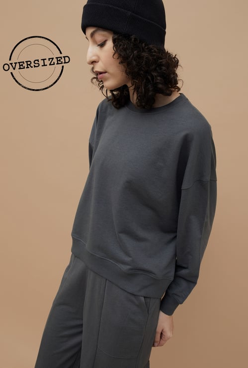 GINGER Solid Oversized Sweatshirt