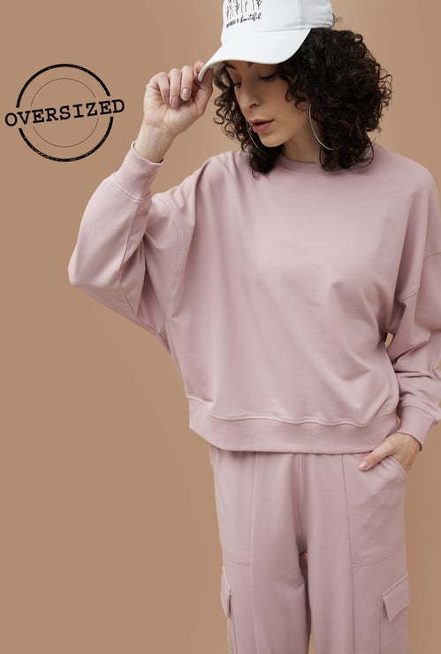 GINGER Solid Oversized Sweatshirt