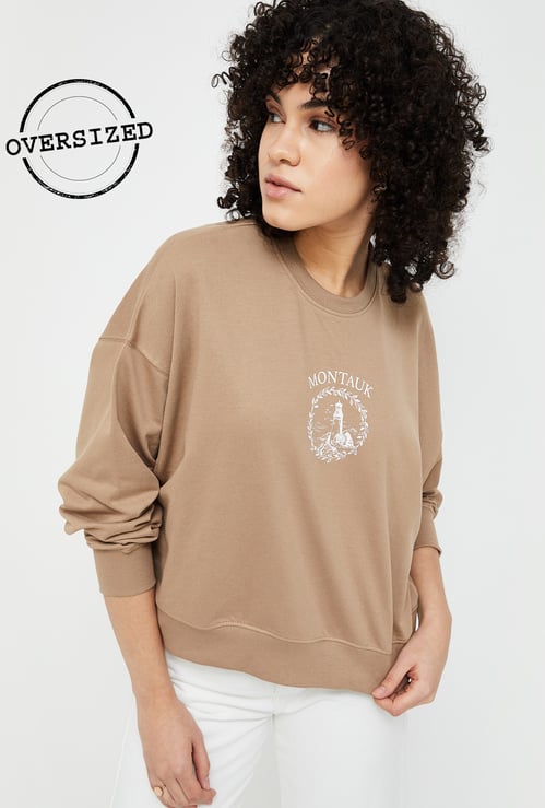 GINGER Women Printed Oversized Sweatshirt