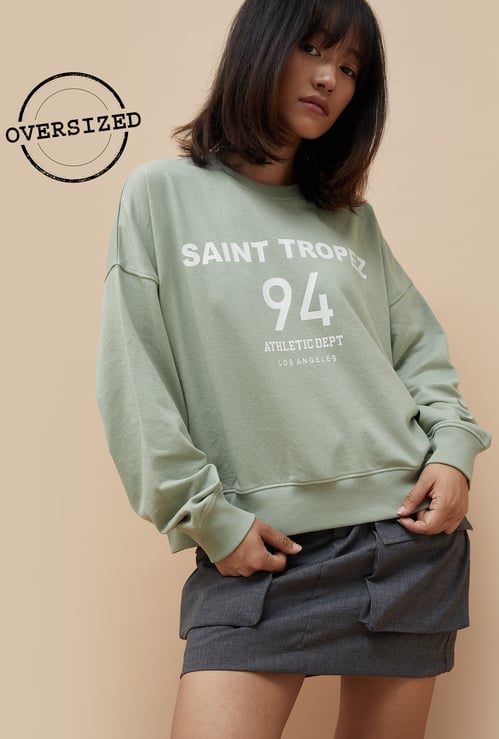 GINGER Women Printed Oversized Sweatshirt