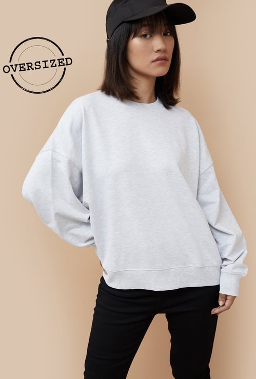 GINGER Women Solid Oversized Sweatshirt