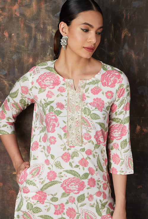 MELANGE Women Floral Printed Straight Kurta