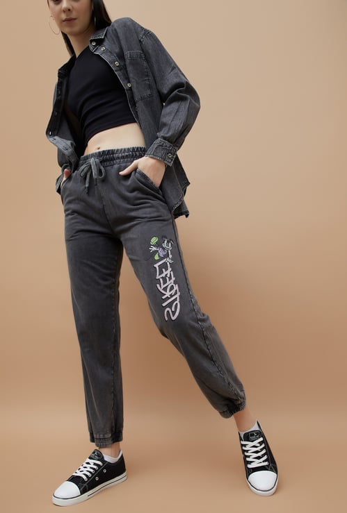 GINGER Placement Mickey Mouse Print Joggers