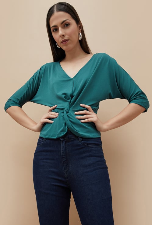 CODE Knotted Front Dolman Sleeves Top