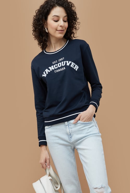FAME FOREVER Typography Appliqued Sweatshirt