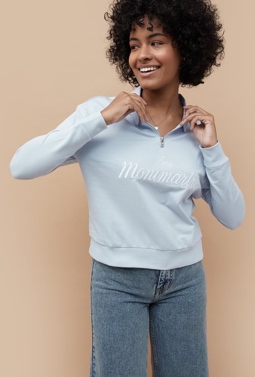 FAME FOREVER Women Embroidered Zip Sweatshirt