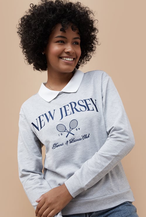 FAME FOREVER Women Embroidered Collared Sweatshirt
