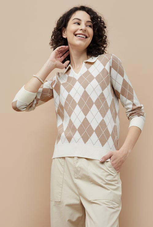 FAME FOREVER Argyle Patterned Sweater