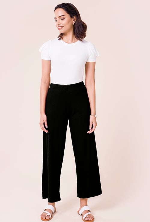 GO COLORS Women Ribbed Palazzos