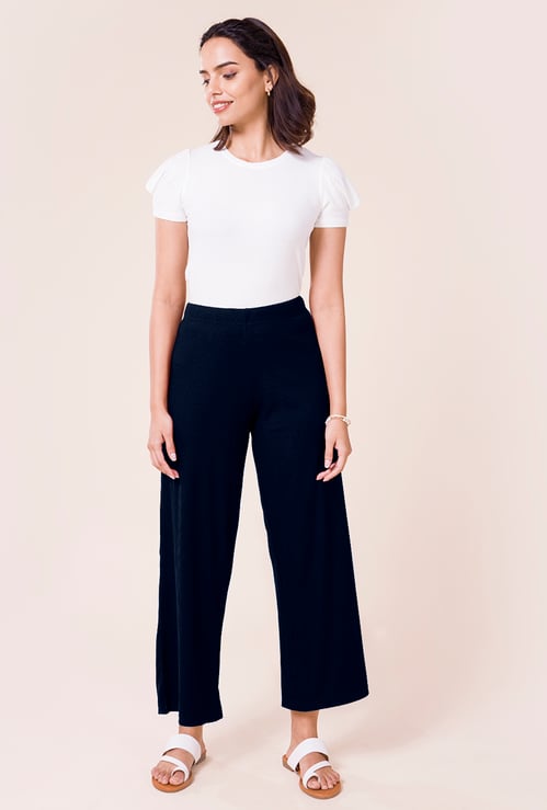 GO COLORS Women Ribbed Palazzos