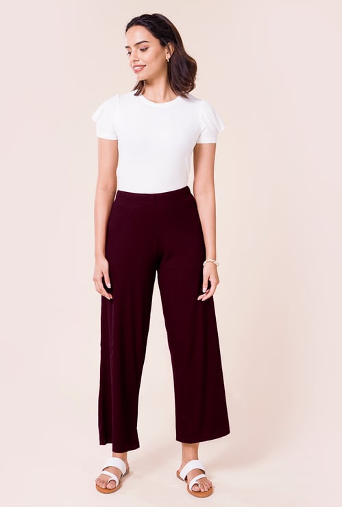 GO COLORS Women Ribbed Palazzos