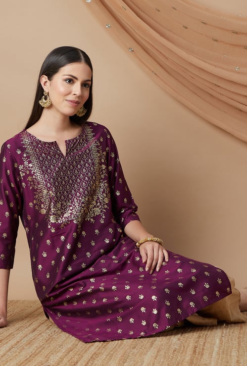 MELANGE Foil Print Straight Kurta