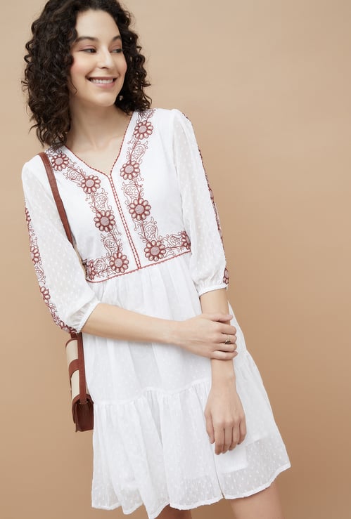 COLOUR ME Swiss Dot Embroidered Mini Dress