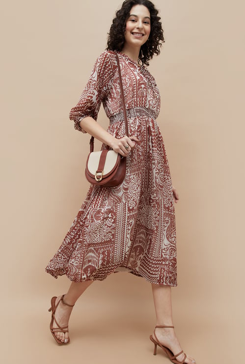 COLOUR ME Printed Fit and Flare Midi Dress