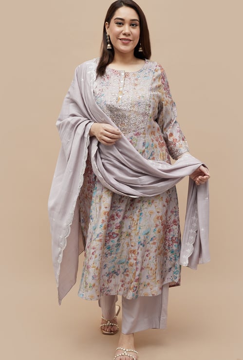 MOIREE Floral Print Straight Kurta Set