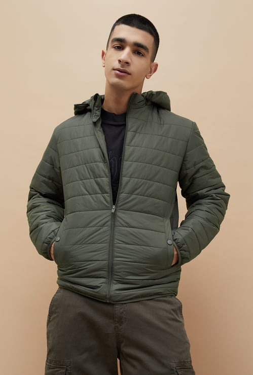 FAME FOREVER Solid Hooded Puffer Jacket
