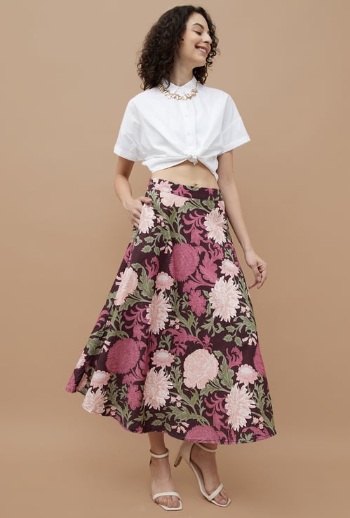 COLOUR ME Floral Print A-Line Skirt