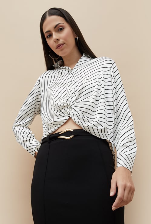 CODE Striped Shirt Style Top