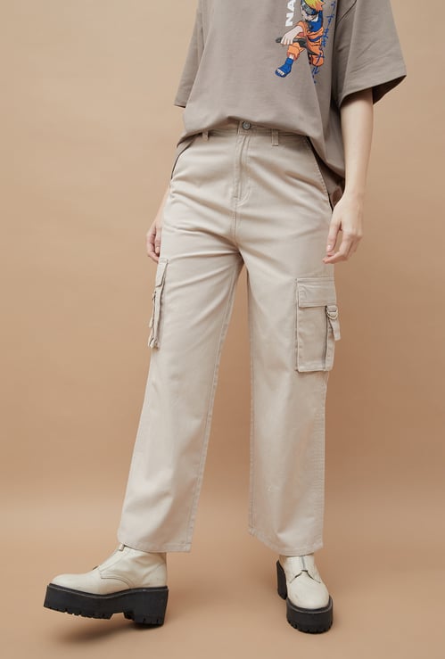 GINGER Solid Relaxed Fit Cargo Pant