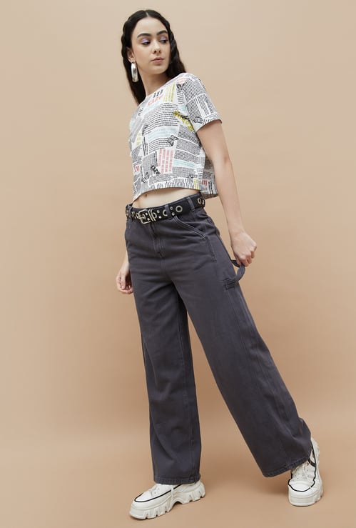 GINGER Dark Wash Wide Leg Cargo Jeans