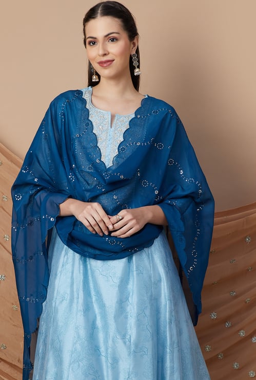 MELANGE Sequinned Dupatta with Scalloped Trim