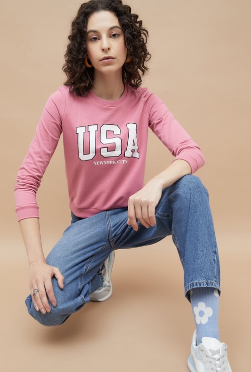 GINGER Typographic Print Cropped Sweatshirt