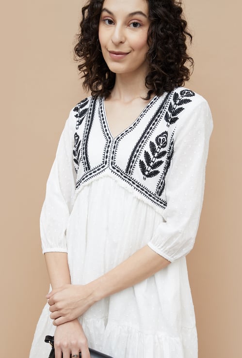 COLOUR ME Embroidered A-Line Dress