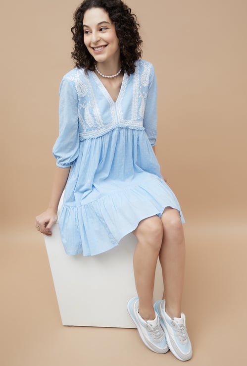 COLOUR ME Embroidered A-Line Dress