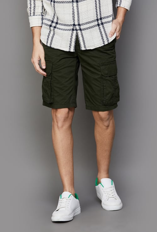 T-BASE Men Solid Cargo Shorts