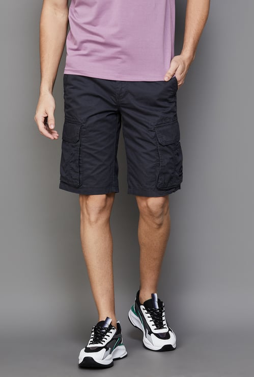T-BASE Men Solid Cargo Shorts