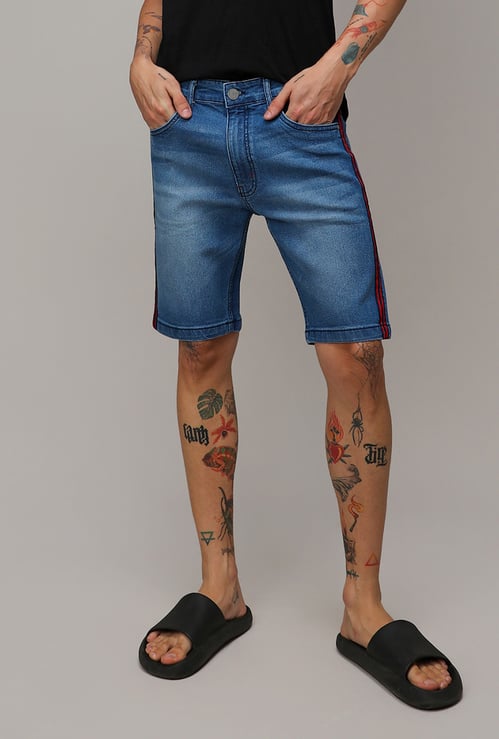 CAMPUS SUTRA Men Side-Taped Denim Shorts