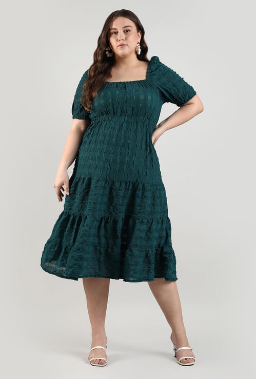 INSTAFAB PLUS Textured Fit and Flare Midi Dress