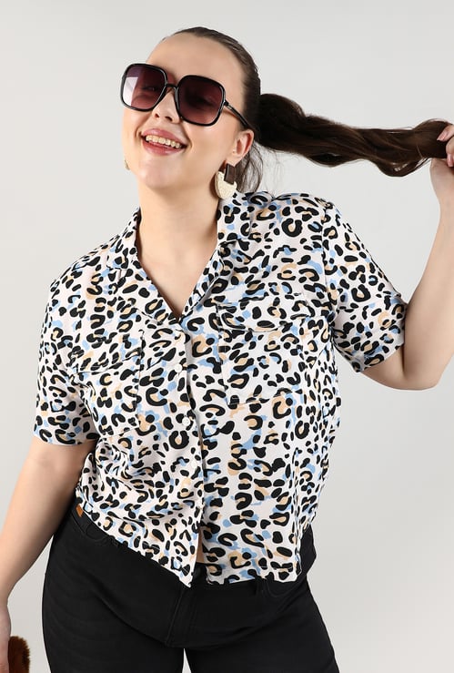 INSTAFAB PLUS Cheetah Print Cuban Collar Shirt