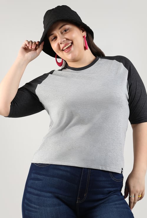 INSTAFAB PLUS Women Colourblock Raglan Sleeve T-shirt