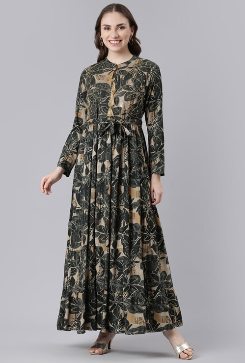 NEERUS Floral Print Fit and Flare Maxi Dress