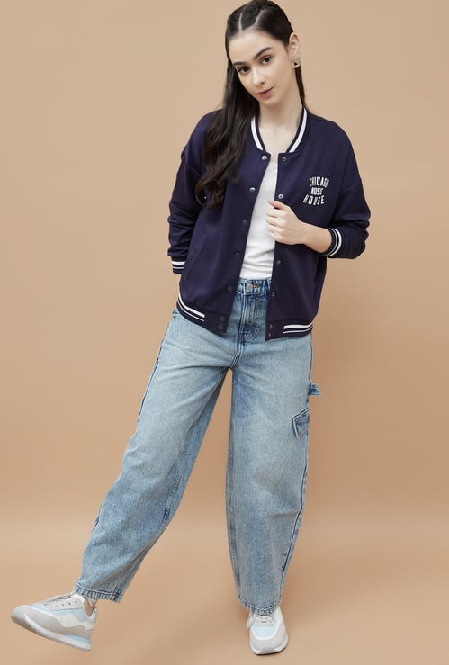 GINGER Striped Baseball Collar Sweatshirt